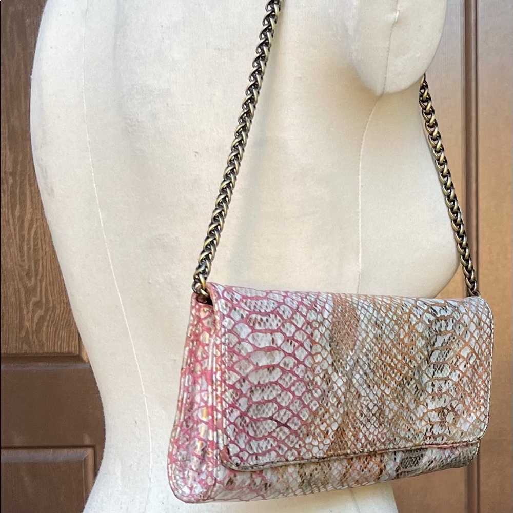 Inge Christopher Mauve Snake-Embossed Clutch Hand… - image 3